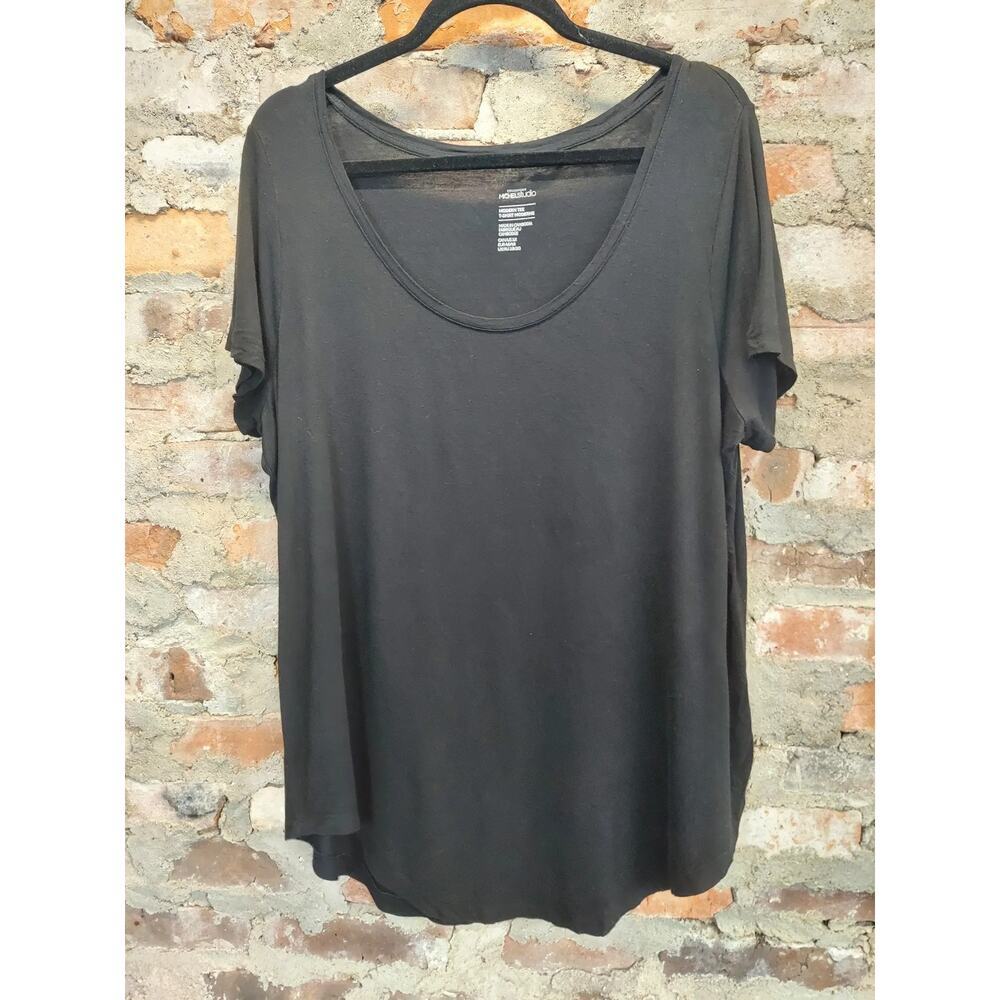 Michel Studio Womens Plus T-Shirt 18 Black Modern Tee Scoop Neck Short Sleeve